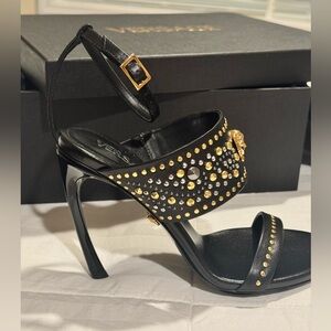 Versace Medusa Black and Gold Embellished Heels
